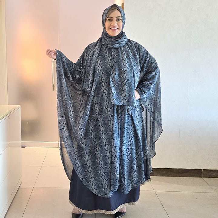 PLEATED SHRUG WITH HIJAB | BLUE PYTHON