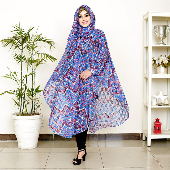 PLEATED SHRUG WITH HIJAB | BLUE ZICZAC LACE