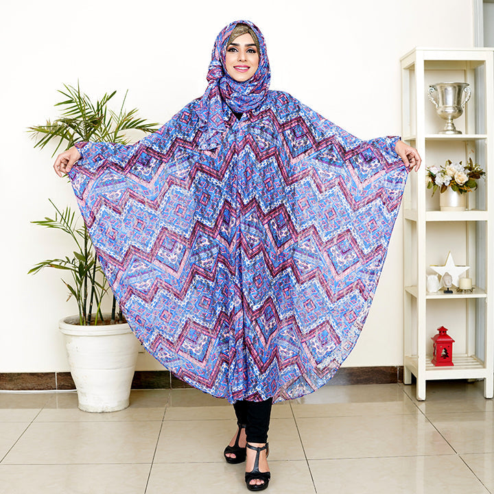 PLEATED SHRUG WITH HIJAB | BLUE ZICZAC LACE