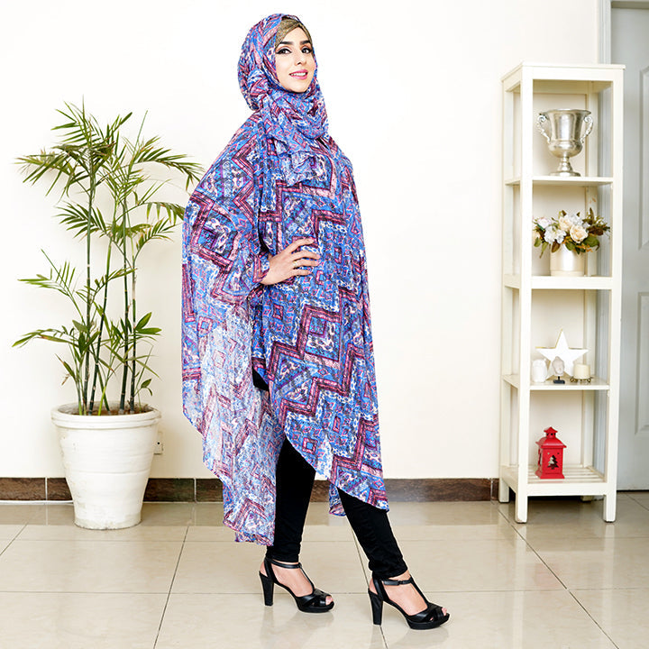 PLEATED SHRUG WITH HIJAB | BLUE ZICZAC LACE