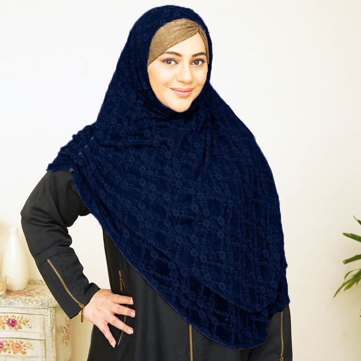 INSTANT HIJAB | NAVY BLUE LACE
