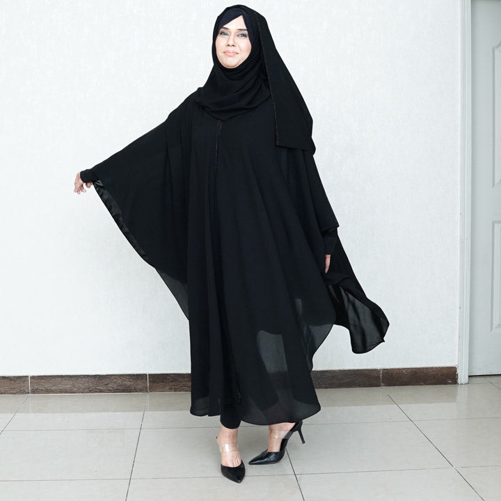 PLEATED SHRUG WITH HIJAB | BLACK