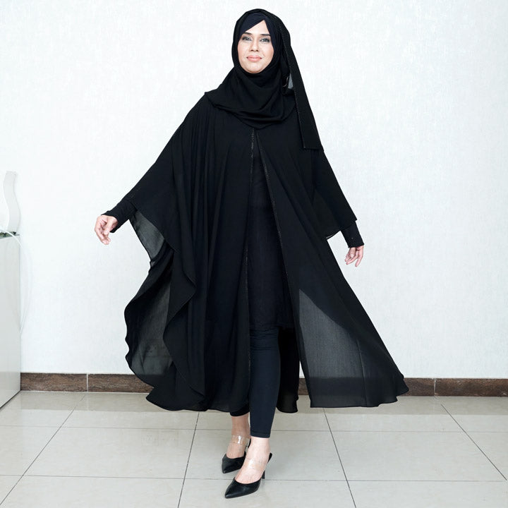 PLEATED SHRUG WITH HIJAB | BLACK