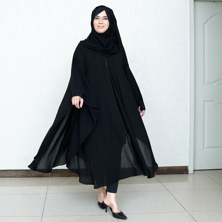 PLEATED SHRUG WITH HIJAB | BLACK