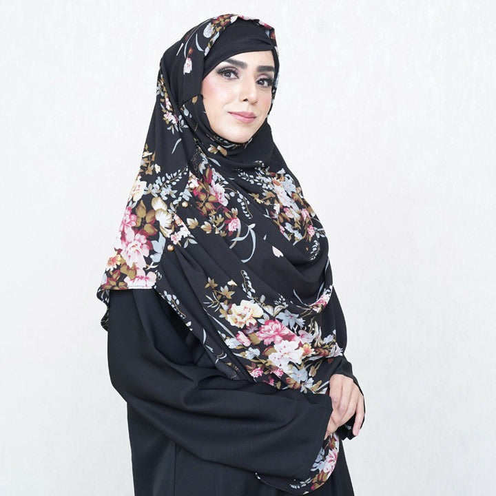COWLNECK PINLESS | MIDNIGHT BOUQET - TURKISH GEORGETTE