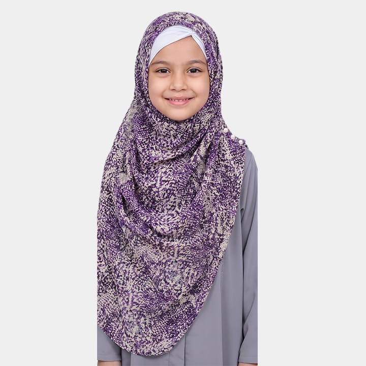 KIDS INSTANT HIJAB | LAVENDOR IVORY PYTHON - CHIFFON
