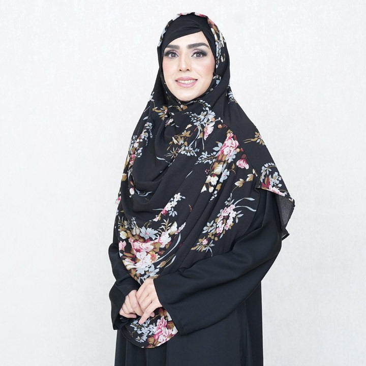 COWLNECK PINLESS | MIDNIGHT BOUQET - TURKISH GEORGETTE