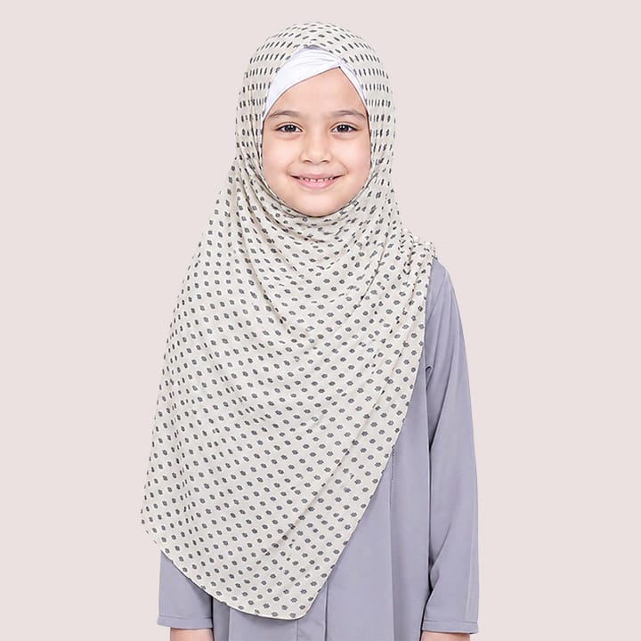 KIDS INSTANT HIJAB | WHITE & BLACK DIAMONDS - CHIFFON