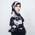 INSTANT HIJAB | MINK FLORAL ON BLACK - TURKISH GEORGETTE
