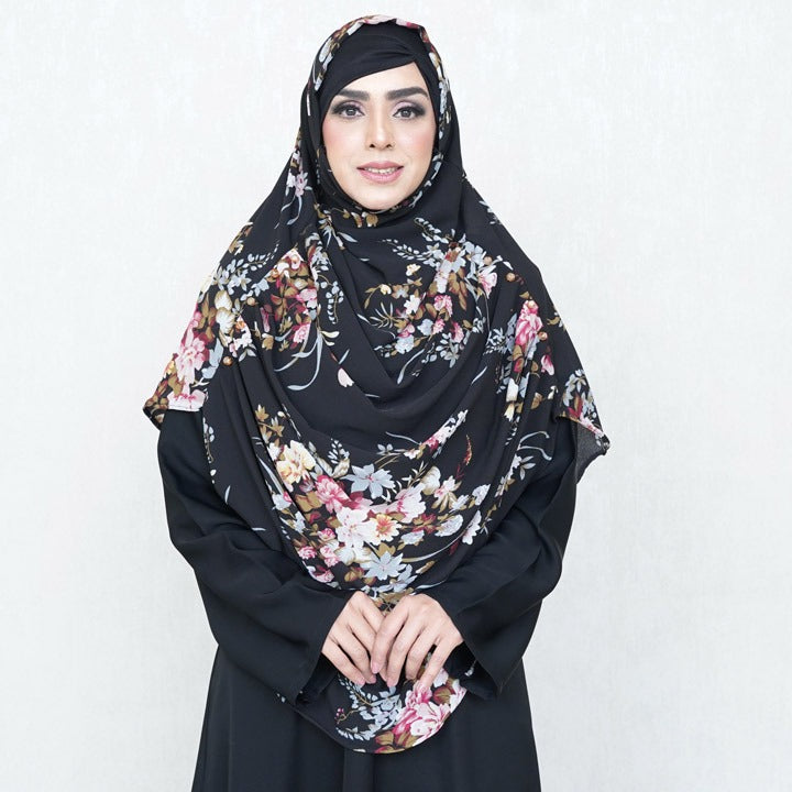 COWLNECK PINLESS | MIDNIGHT BOUQET - TURKISH GEORGETTE
