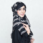 COWLNECK PINLESS | WHITE & MINK STRIPES ON BLACK - TURKISH GEORGETTE