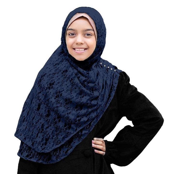 KIDS INSTANT HIJAB | NAVY BLUE LACE