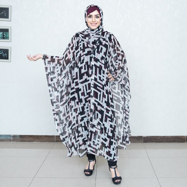 PLEATED SHRUG WITHOUT HIJAB | BLACK & WHITE PRINTED