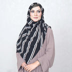 INSTANT HIJAB | WHITE & MINK STRIPES ON BLACK - TURKISH GEORGETTE