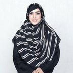 COWLNECK PINLESS | WHITE & MINK STRIPES ON BLACK - TURKISH GEORGETTE