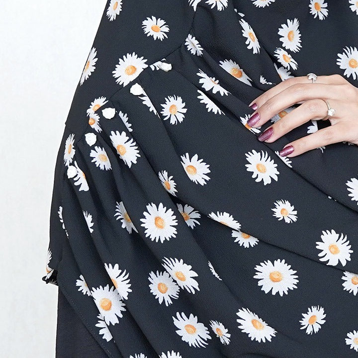 COWLNECK PINLESS | DAISY NOIR - TURKISH GEORGETTE