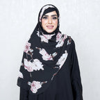 INSTANT HIJAB | MINK FLORAL ON BLACK - TURKISH GEORGETTE