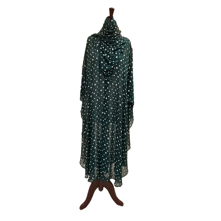 PLEATED SHRUG WITH HIJAB | GREEN WITH WHITE POLKA