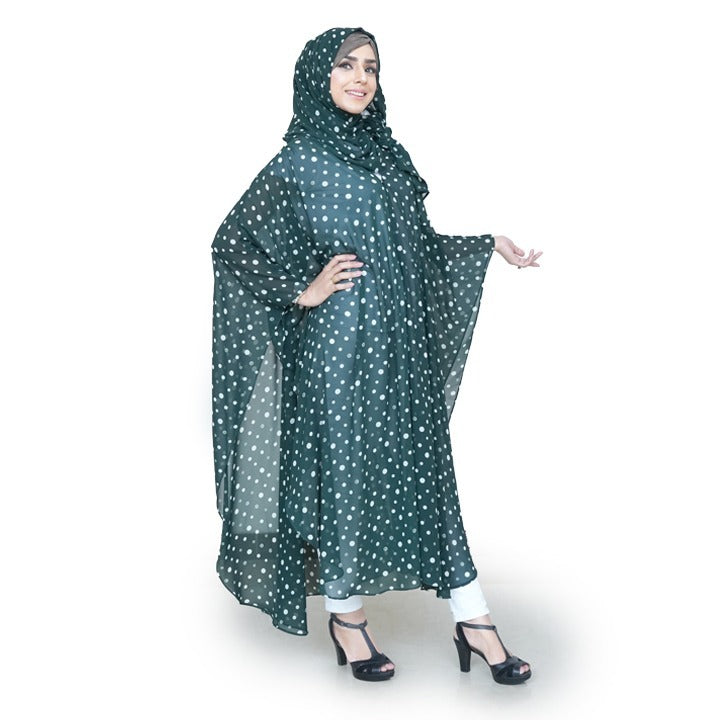 PLEATED SHRUG WITHOUT HIJAB | GREEN WITH WHITE POLKA