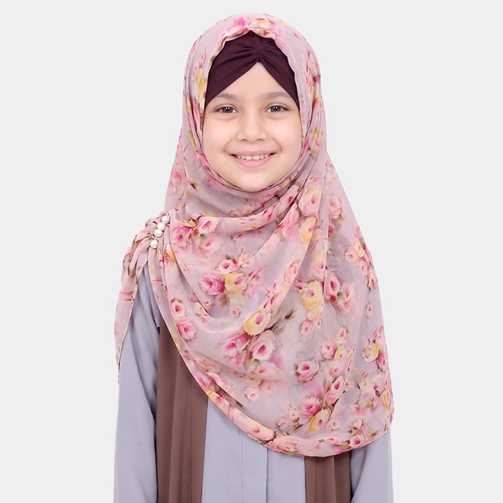 KIDS INSTANT HIJAB | BLUSH GARDEN DREAM - CHIFFON