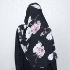 INSTANT HIJAB | MINK FLORAL ON BLACK - TURKISH GEORGETTE