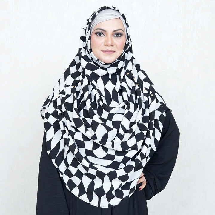 COWLNECK PINLESS | MONOCHROME WAVES - TURKISH GEORGETTE