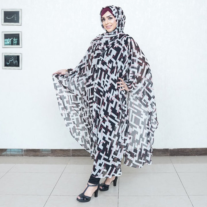 PLEATED SHRUG WITHOUT HIJAB | BLACK & WHITE PRINTED