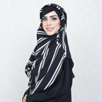 COWLNECK PINLESS | WHITE & MINK STRIPES ON BLACK - TURKISH GEORGETTE
