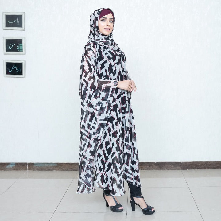 PLEATED SHRUG WITHOUT HIJAB | BLACK & WHITE PRINTED