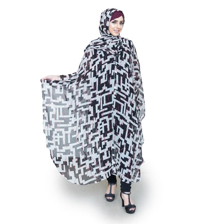 PLEATED SHRUG WITHOUT HIJAB | BLACK & WHITE PRINTED