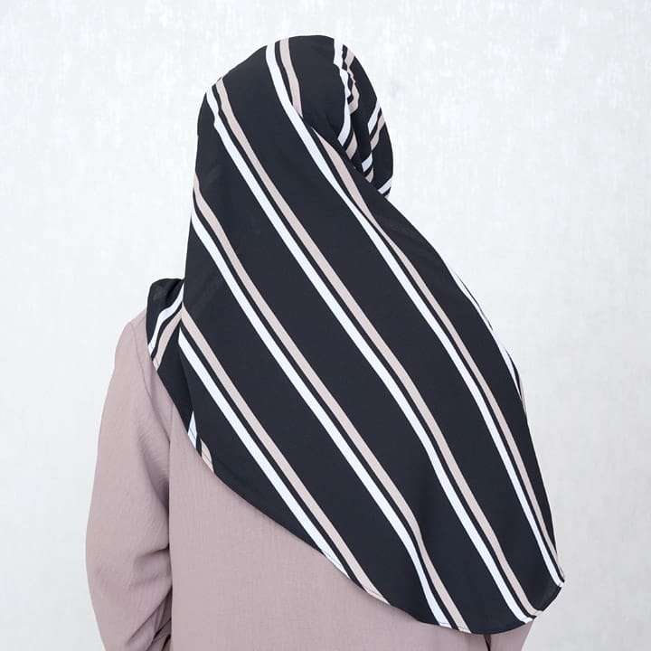 INSTANT HIJAB | WHITE & MINK STRIPES ON BLACK - TURKISH GEORGETTE
