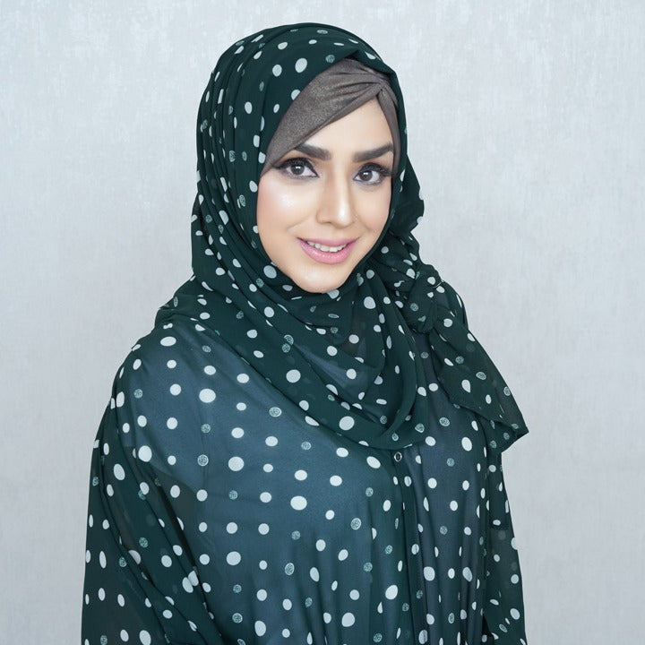 PLEATED SHRUG WITH HIJAB | GREEN WITH WHITE POLKA
