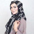 INSTANT HIJAB | WHITE & MINK STRIPES ON BLACK - TURKISH GEORGETTE