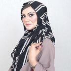INSTANT HIJAB | WHITE & MINK STRIPES ON BLACK - TURKISH GEORGETTE