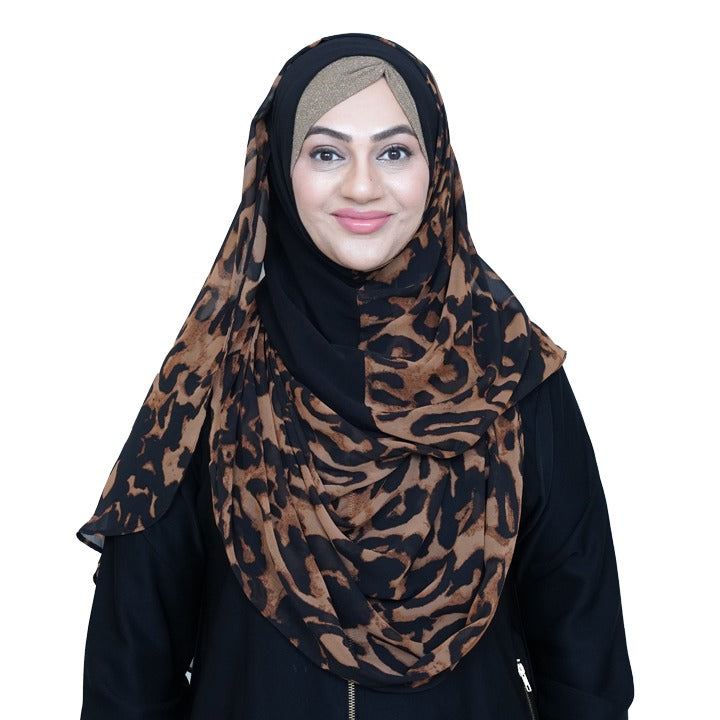 HOODIE DRAPES | BIG BROWLACK LEOPARD - CHIFFON