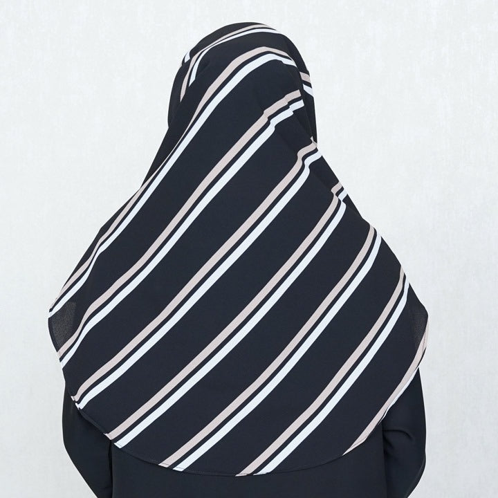 COWLNECK PINLESS | WHITE & MINK STRIPES ON BLACK - TURKISH GEORGETTE