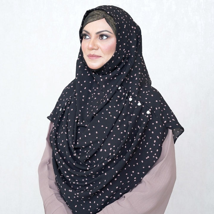 COWLNECK PINLESS | WHITE CONFETTI CHUNKS ON BLACK - TURKISH GEORGETTE