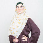 INSTANT HIJAB | MUSTARD FLOWER ON WHITE - CHIFFON