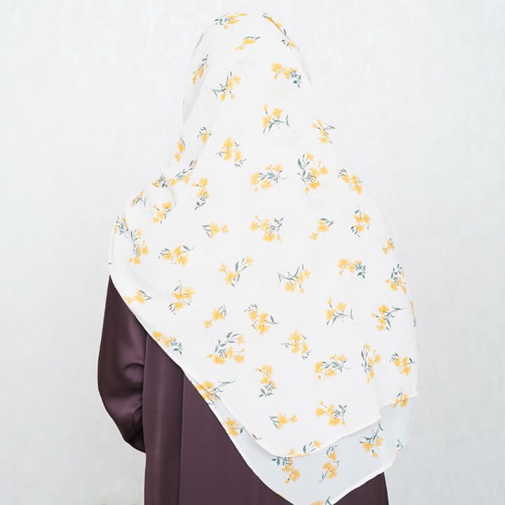 INSTANT HIJAB | MUSTARD FLOWER ON WHITE - CHIFFON