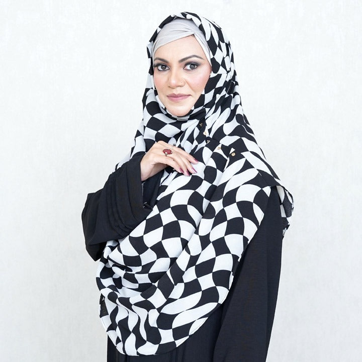 COWLNECK PINLESS | MONOCHROME WAVES - TURKISH GEORGETTE