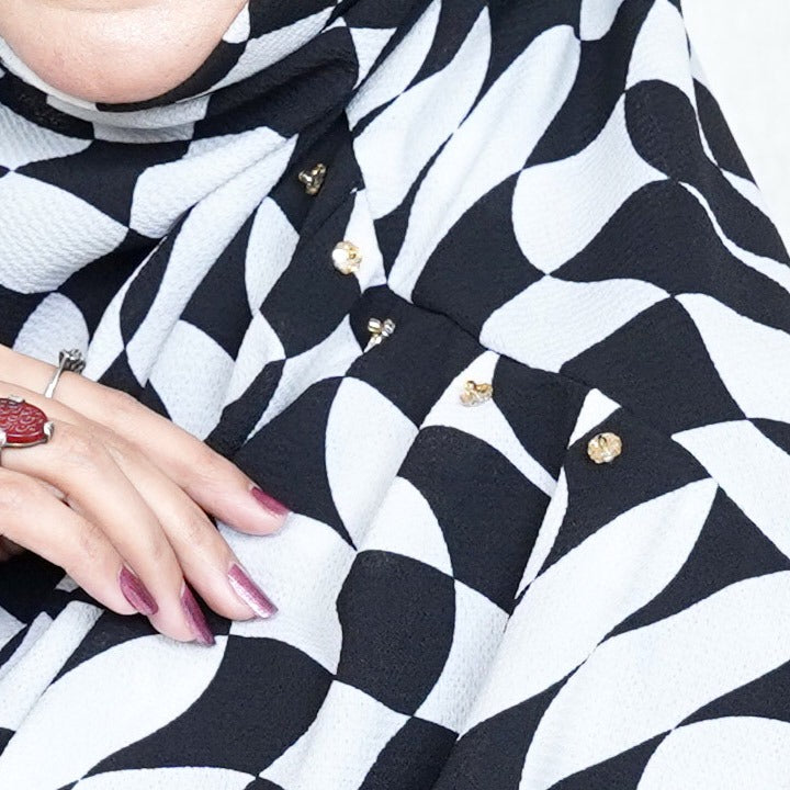 COWLNECK PINLESS | MONOCHROME WAVES - TURKISH GEORGETTE