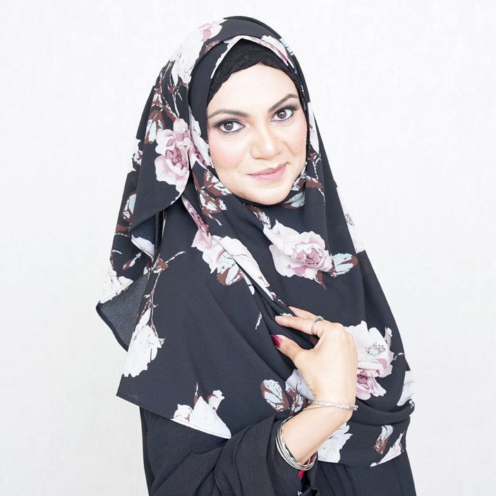 HCS | MINK FLORAL ON BLACK - TURKISH GEORGETTE